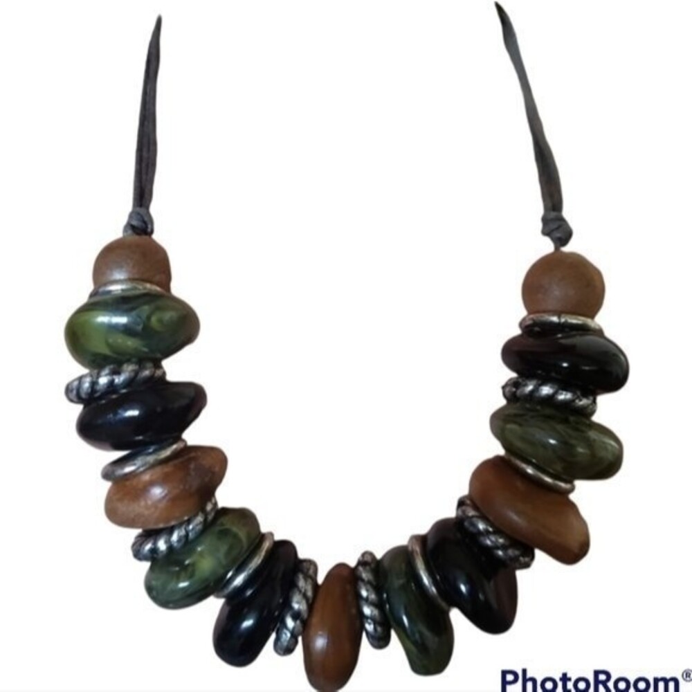 Tribal Large Earth Tone Beaded Bold Statement Necklace Boho Festival Hippie